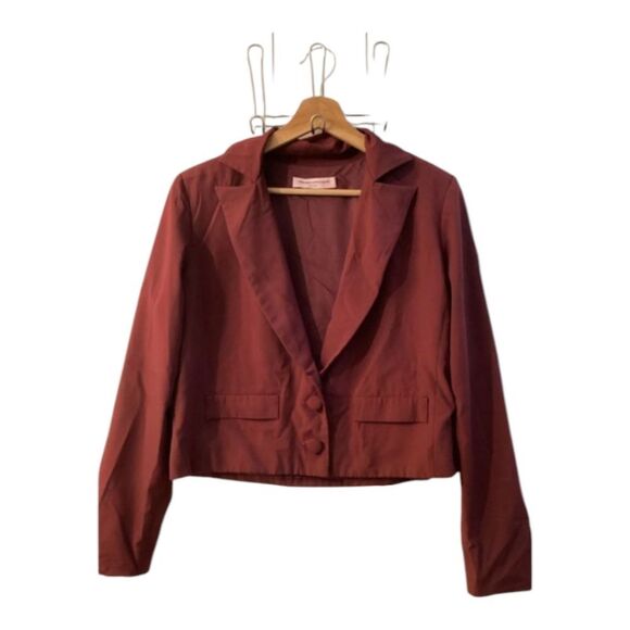 Amanda Uprichard Cropped Button Up Blazer Burgundy Women’s Jacket Size M - Picture 1 of 13